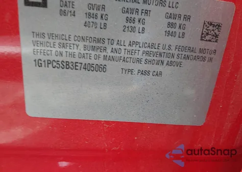 2014 Chevrolet Cruze 1Lt Auto z USA, uszkodzony, nr VIN 1G1PC5SB3E7405066